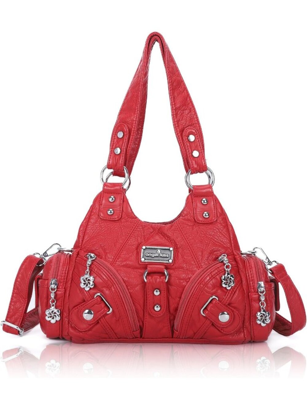 Women's Red PU leather Zipper Multi-Pocket Small Hobo Shoulder Bag - Picture 1 of 6